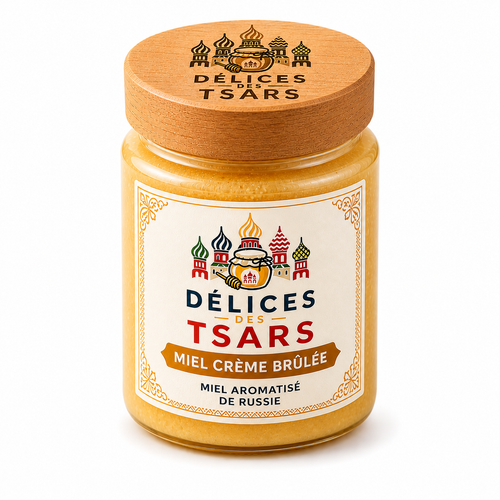 Miel de tilleul de Russie crème brûlée 150 g Délices des Tsars sur fond blanc