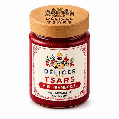 Miel de tilleul de Russie framboise 150 g Délices des Tsars sur fond blanc