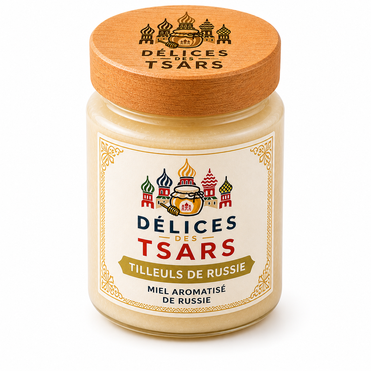 Miel de tilleul de Russie 150 g Délices des Tsars sur fond blanc